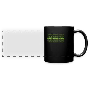 Lawn mower mowing - Full Colour Panoramic Mug - black - Front