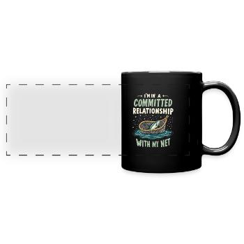 Netzfischen Angeln - Panorama-Tasse farbig - Schwarz - Vorne