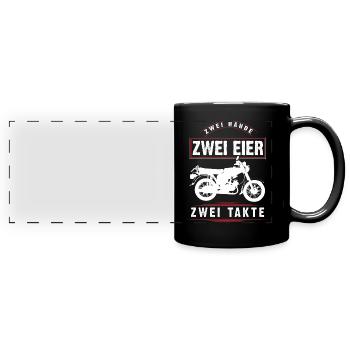 Simson S51, 2 mains, 2 oeufs, 2 barres, cyclomoteur DDR - Mug panoramique uni - noir - Devant