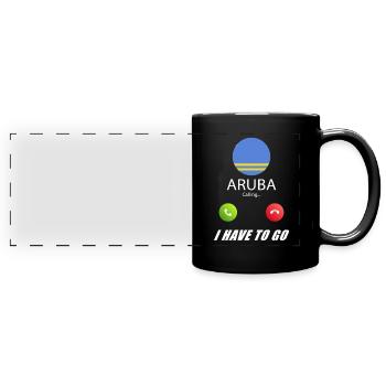 Aruba calls to Lusiger flags saying - Full Colour Panoramic Mug - black - Front
