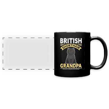 British Shorthair Grandpa | Cat Dad Gift - Full Colour Panoramic Mug - black - Front
