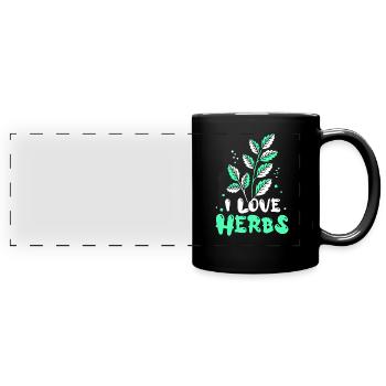 Ich Liebe Kräuter Kraut Kräutergarten - Panorama-Tasse farbig - Schwarz - Vorne