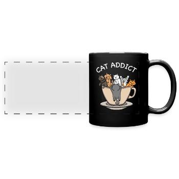 Katze Süchtige Tasse Katze Liebhaber Katzen Kaffee Trinker - Panorama-Tasse farbig - Schwarz - Vorne