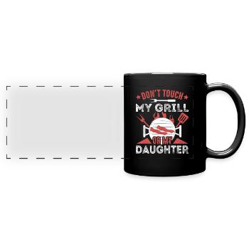 Ne touchez pas à mon gril ou à ma fille grillant un barbecue - Mug panoramique uni - noir - Devant