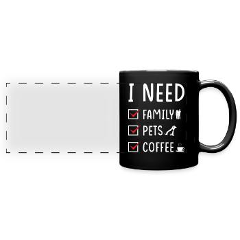 Animaux de la famille Café - Mug panoramique uni - noir - Devant