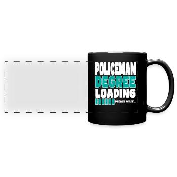 Polizist lädt Ausbildung - Panorama-Tasse farbig - Schwarz - Vorne