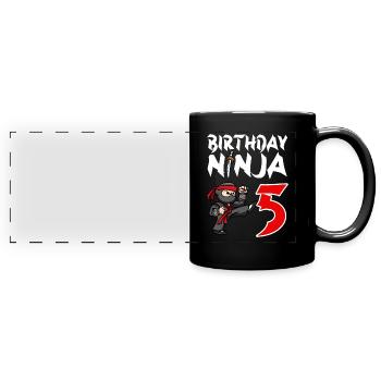 Fête d’anniversaire Ninja japonais de 5 ans Anniversaire - Mug panoramique uni - noir - Devant