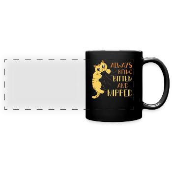 Katze Ich will dich beißen - Panorama-Tasse farbig - Schwarz - Vorne
