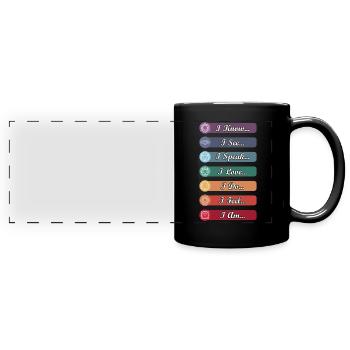 Yoga Chakra Symbole - Panorama-Tasse farbig - Schwarz - Vorne