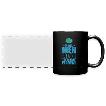 Real Men love Indian Peafowls Bird Plumage - Full Colour Panoramic Mug - black - Front