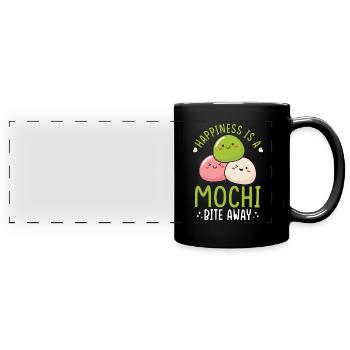 Kawaii Mochi Japan Food Lovers Cute Dessert Themed - Full Colour Panoramic Mug - black - Front