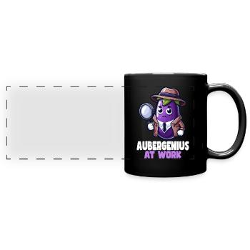 Aubergenius au travail Jeu de mots drôle - Mug panoramique uni - noir - Devant