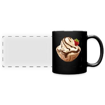 Glace à la vanille avec sauce au chocolat - Mug panoramique uni - noir - Devant
