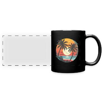 Summer Sunset Palm Trees Silhouette - Full Colour Panoramic Mug - black - Front