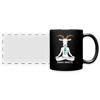 Relaxed Goat Baaa-Mast Yoga Pose - Full Colour Panoramic Mug - black - Front