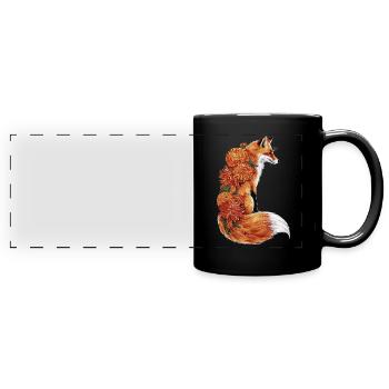 Fleurs de renard, renard animal à imprimé floral - Mug panoramique uni - noir - Devant