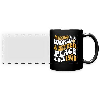Anniversaire des années 1970 Vintage Hippie Groovy - Mug panoramique uni - noir - Devant