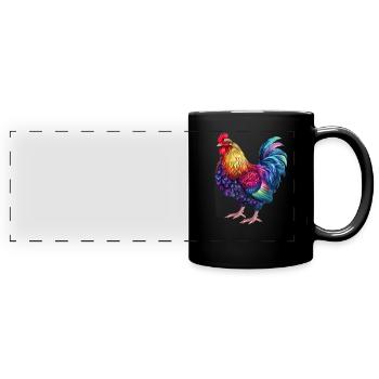 Rooster Rainbow – Colorful Blaze - Full Colour Panoramic Mug - black - Front