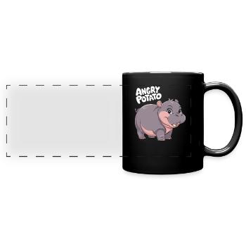 Moo Deng Angry Potato Nilpferd Illustration - Panorama-Tasse farbig - Schwarz - Vorne