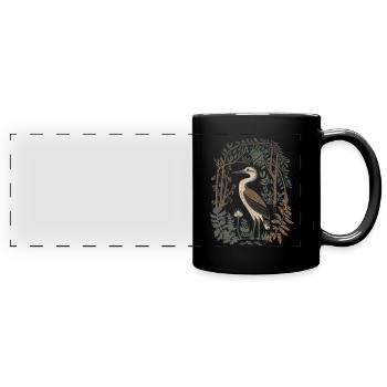 Closeness to nature with heron and forest - Full Colour Panoramic Mug - black - Front