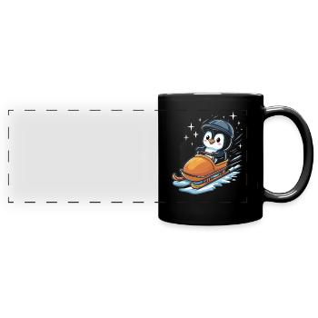 Cute Penguin Sledging Winter Fun - Full Colour Panoramic Mug - black - Front