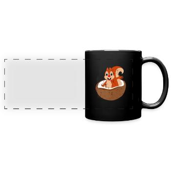 Eichhörnchen und Nuss Haselnuss Baumnuss Eichel - Panorama-Tasse farbig - Schwarz - Vorne