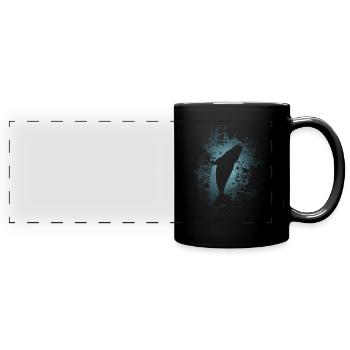 Whale sperm whale fin underwater - Full Colour Panoramic Mug - black - Front