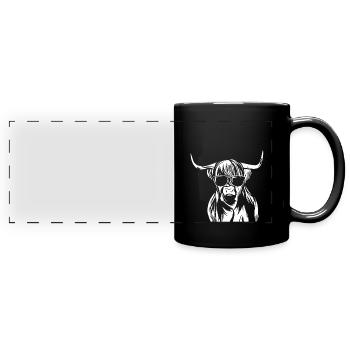 Schottisches Highland Cattle - Panorama-Tasse farbig - Schwarz - Vorne