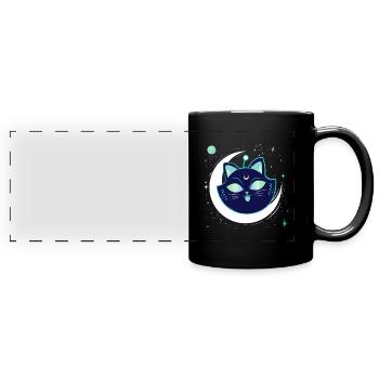 Galaxy Space chat avec lune dans l’espace - Mug panoramique uni - noir - Devant