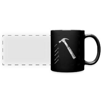 Hammer und Nägel - Panorama-Tasse farbig - Schwarz - Vorne