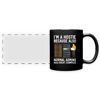 hostie admin Großrechner lustig Spruch Geschenk - Panorama-Tasse farbig - Schwarz - Vorne