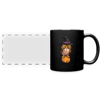 Clever Owl with Witch Hat - Full Colour Panoramic Mug - black - Front