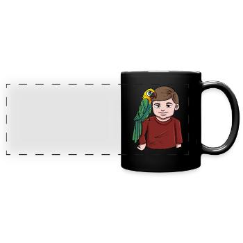 Garçon avec perroquet - Mug panoramique uni - noir - Devant