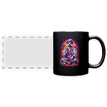 Psychedelic Meerkat Art Goa Design - Full Colour Panoramic Mug - black - Front