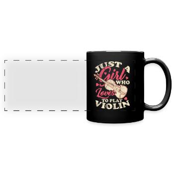 Violin fiddle orchestra musical instrument girl - Full Colour Panoramic Mug - black - Front