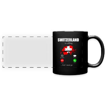 Schweiz - Panorama-Tasse farbig - Schwarz - Vorne