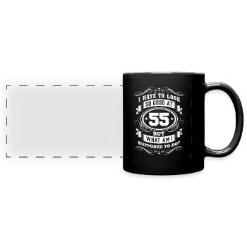 55. Geburtstag - Panorama-Tasse farbig - Schwarz - Vorne