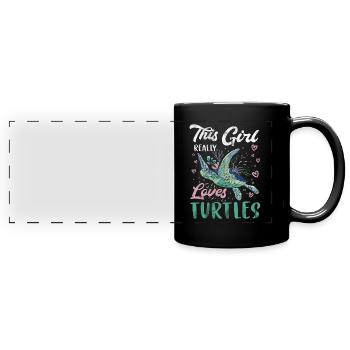 Turtle Relaxed Chill Sea Ocean Beach - Full Colour Panoramic Mug - black - Front