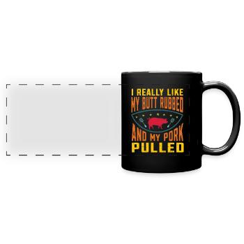 BBQ Pulled Pork Schwein Grill - Panorama-Tasse farbig - Schwarz - Vorne