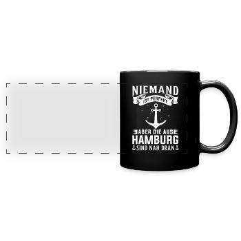 Hamburg Tshirt Geschenk Moin Hamburch Fußball - Panorama-Tasse farbig - Schwarz - Vorne