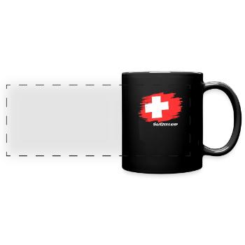 Schweiz - Panorama-Tasse farbig - Schwarz - Vorne