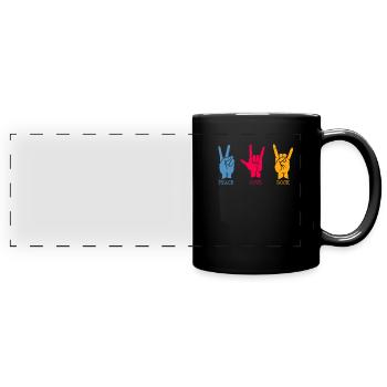 80er Peace Love Rock - Panorama-Tasse farbig - Schwarz - Vorne