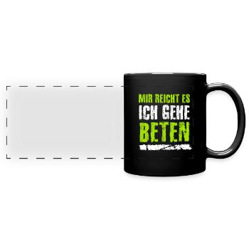 Beter, beten, Anbeten,Christliche Sprüche,Jesus - Panorama-Tasse farbig - Schwarz - Vorne
