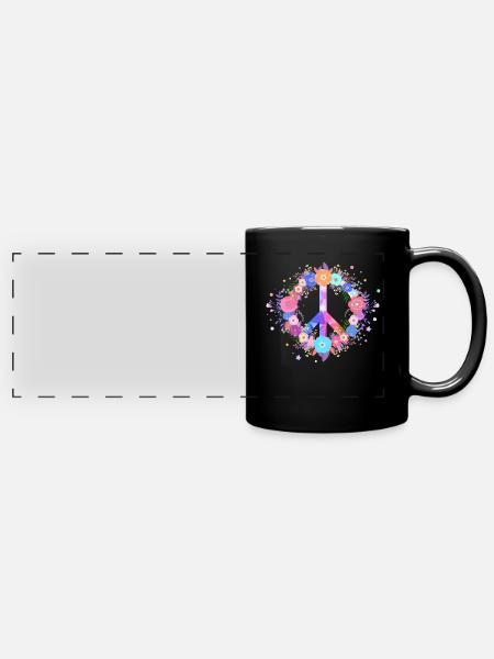 Peace sign love flowers - Full Colour Panoramic Mug - black