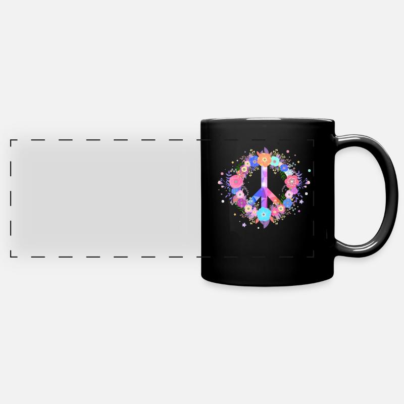 Peace sign love flowers - Full Colour Panoramic Mug - black