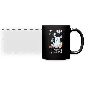 Tausche Schwester Für Süßigkeiten Ostern Osterhase - Panorama-Tasse farbig - Schwarz - Vorne