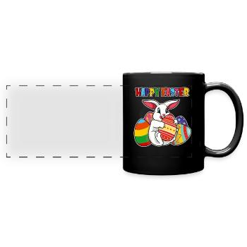 Fröhlicher Osterhase Eiersuche Frohe Ostern - Panorama-Tasse farbig - Schwarz - Vorne