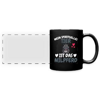 Hippo Afrika Tier Lustiges Geschenk Nilpferd - Panorama-Tasse farbig - Schwarz - Vorne