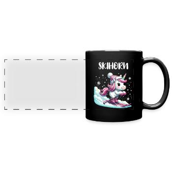 Mignon Licorne Ski Vacances Ski Piste Rose - Mug panoramique uni - noir - Devant