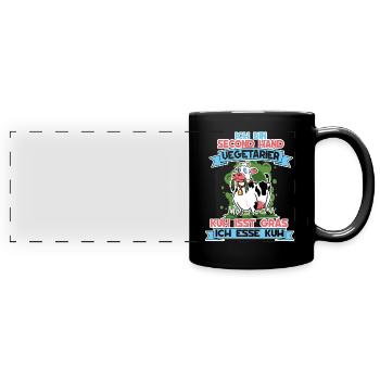 Ich Bin Second Hand Vegetarier Kuh Isst Gras - Panorama-Tasse farbig - Schwarz - Vorne